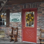 C  R Living brick building with red door